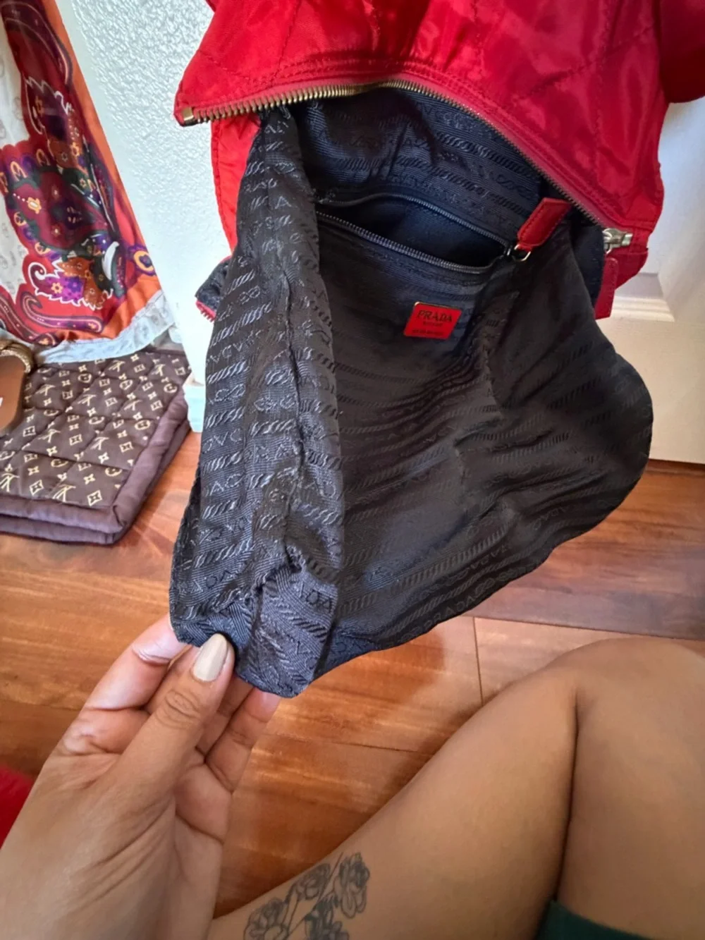 Prada Red Quilted Nylon Shoulder Bag with Gold Chain - Picture 12 of 13